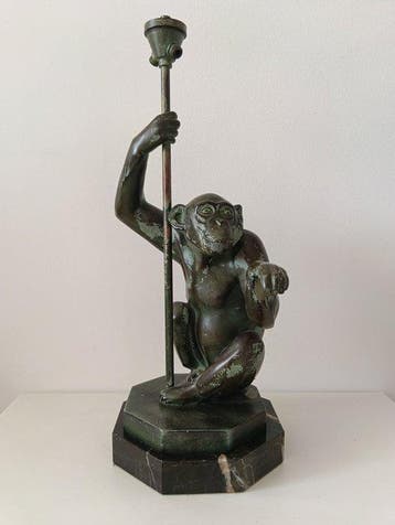 Max Le Verrier (1891-1973) - The Rain, Monkey lamp in green, Antiek en Kunst