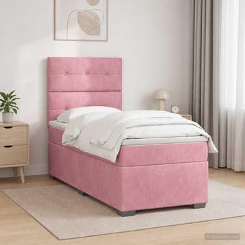 vidaXL Boxspringbed met matras met hoofdeinde Roze 90 x 200, Verzenden, Nieuw, Eenpersoons, Stof