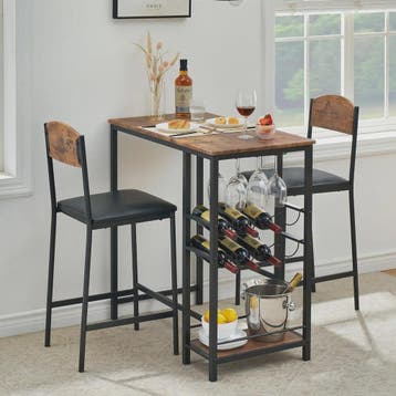 3-delige Bartafel Set met 2 Stoelen, Wijnrek en Opbergruimte, Verzenden, Nieuw