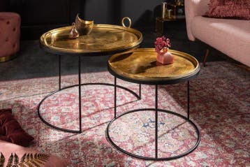 Set van 2 ronde salontafels ELEMENTS 65cm goud zwart metalen, Ophalen of Verzenden, Nieuw