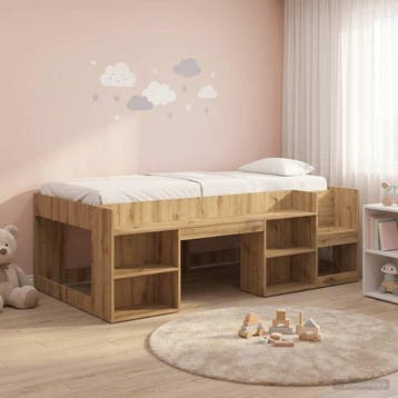 vidaXL Jeugd bedframe met opbergruimte Artisanaal eiken 98.5, Verzenden, Nieuw, Bruin, Hout