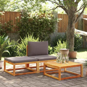 vidaXL 3-delige tuinbankset met kussens acaciahout & rotan, Verzenden, Nieuw, Hardhout