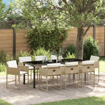 vidaXL Tuin eettafelset 9 st Beige poly rattan, Verzenden, Nieuw, Rotan, Meer dan 8 zitplaatsen