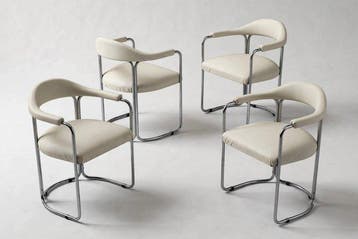 Fauteuil (4) - Staal, Synthetisch leder