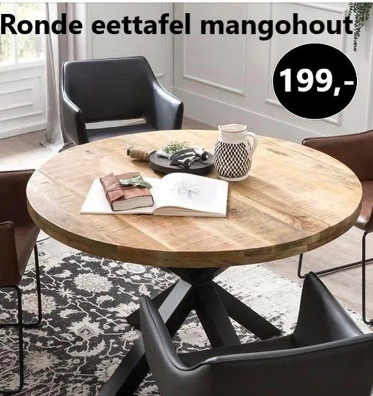 ACTIE VAN DE DAG ! Ronde eetkamertafel mangohout NU: €199,-, Huis en Inrichting, Tafels | Eettafels, 100 tot 150 cm, 100 tot 150 cm