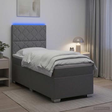 vidaXL Boxspring Bed met Matras en LED Lichtgrijs 90 x 190, Verzenden, Nieuw, Eenpersoons, Stof