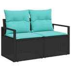 vidaXL Bankstel met kussen 9 pcs Zwart en Turquoise poly, Verzenden, Nieuw, Rotan