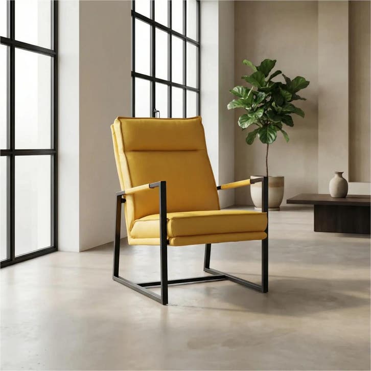 Leren fauteuil Square - Toledo Giallo (geel), Huis en Inrichting, Fauteuils, 50 tot 75 cm, 75 tot 100 cm, Nieuw, Leer, Ophalen of Verzenden