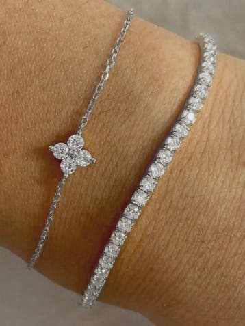 Set van 2 Dames Armbanden met Zirkonia Bloemen en Waterketti, Verzenden, Nieuw