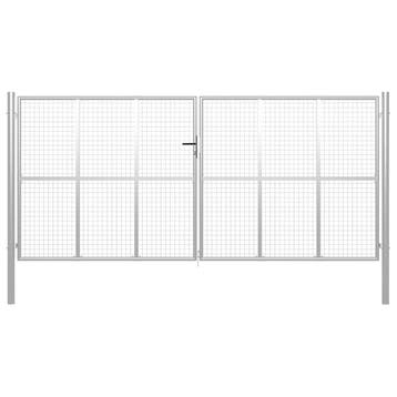 vidaXL Tuinpoort gegalvaniseerd staal 400x175 cm zilver, Verzenden, Nieuw