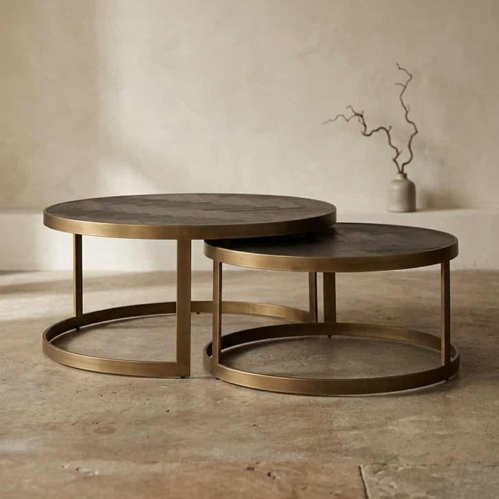 Salontafel Blackbone Brass black rustic (Set of 2), Huis en Inrichting, Tafels | Eettafels, Nieuw, Ophalen of Verzenden