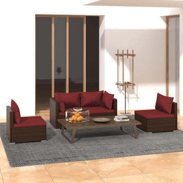 vidaXL 4-delige Loungeset met kussens poly rattan bruin, Verzenden, Nieuw, Loungeset