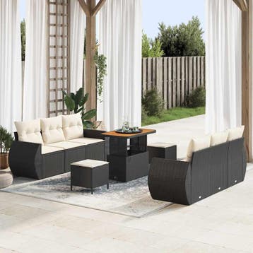 vidaXL Tuin Sofa Set 9 st Zwart poly rattan, Verzenden, Nieuw, Rotan, Meer dan 8 zitplaatsen