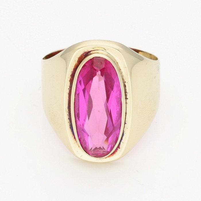 Ring - 9 kt. Geel goud - Robijn, Sieraden, Tassen en Uiterlijk, Ringen