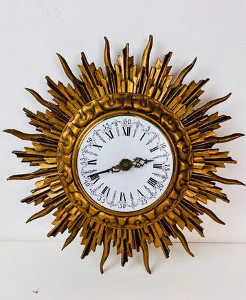 Sunburst wandklok - Mid-century modern Hout - 1960-1970