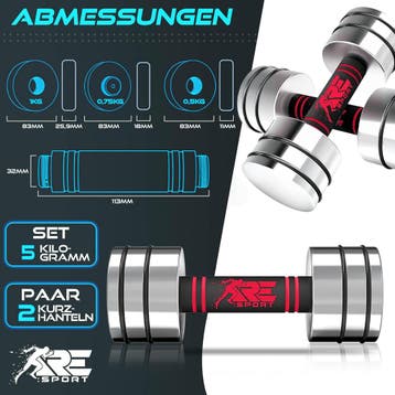 Dumbells set - Gewichten set - Halterset - Gietijzer - 2x5 k, Verzenden, Zo goed als nieuw