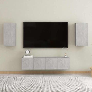 vidaXL 4-delige Tv-meubelset bewerkt hout betongrijs, Minder dan 50 cm, Verzenden, Nieuw, Minder dan 100 cm