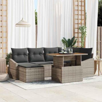 vidaXL Tuin Sofa Set 7 st Grijs Poly riet, Verzenden, Nieuw, Rotan, 7 zitplaatsen