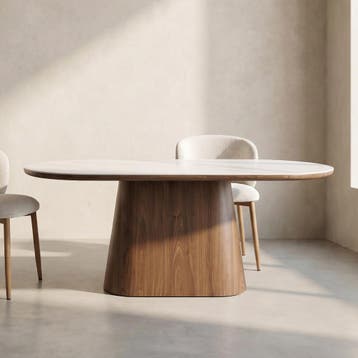 *WOONWINKEL* Ovale Eettafel Walnoot En Wit Marmer 200 Cm, Huis en Inrichting, Verzenden, Nieuw