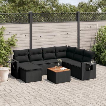 vidaXL 8-delige Loungeset met kussens poly rattan zwart, Verzenden, Nieuw, Loungeset