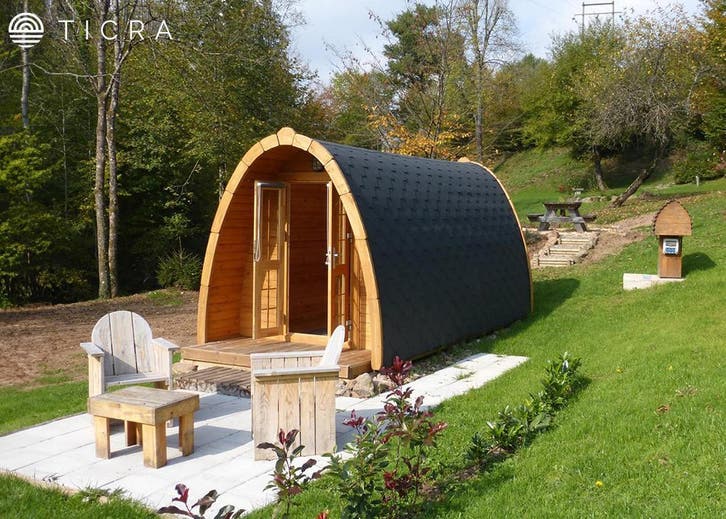 Glamping accommodatie camping pod trekkershut tiny house, Tuin en Terras, Tuinhuizen, 200 tot 400 cm, 2 ramen, 250 tot 500 cm