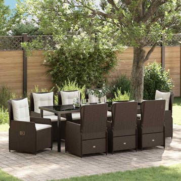 vidaXL Tuin eettafelset 9 pcs Bruin poly rattan, Verzenden, Nieuw, Rotan, Meer dan 8 zitplaatsen