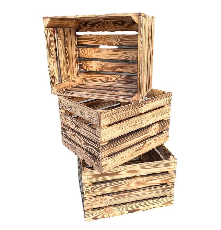Nieuwe zeer stevige fruitkisten gebrand - gevlamd, Huis en Inrichting, Woonaccessoires | Kisten, 50 tot 100 cm, Nieuw, Minder dan 50 cm