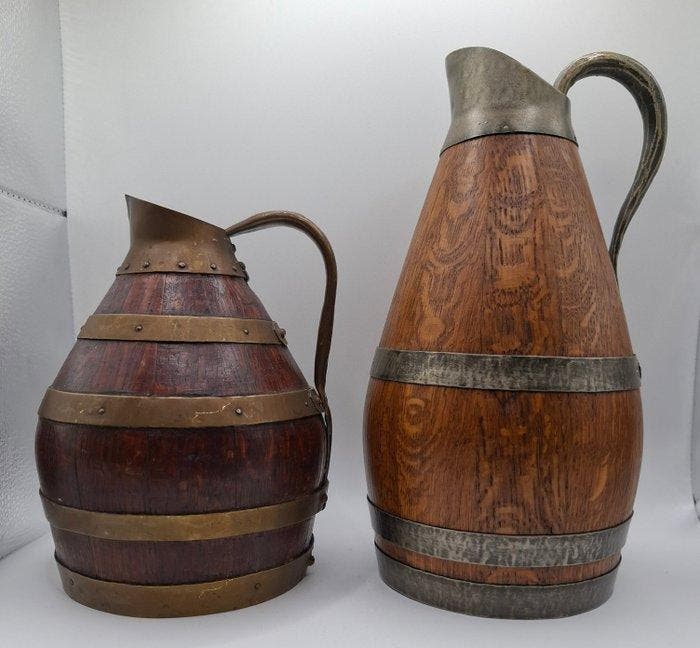 Kruik - Hout, Messing, IJzer - Wijnboerenkarafjes, Antiek en Kunst, Antiek | Keukenbenodigdheden