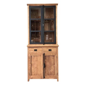 Robuuste vitrine met stalen deuren gemaakt van oud teakhout, 200 cm of meer, Teakhout, Nieuw, Industrieel 
