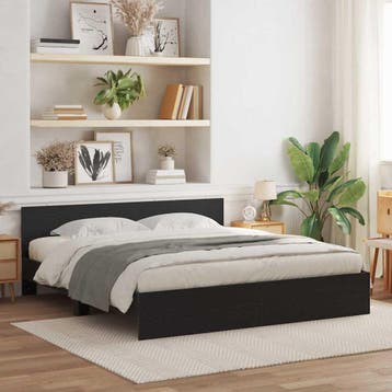 vidaXL Bedframe met hoofdbord Zwart eiken 180 x 200 cm, Verzenden, Zwart, Hout, Nieuw