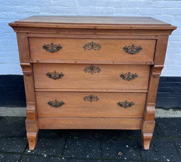 antiek eiken 3 ladenkast, 98 cm hoog