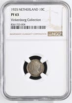 Koningin Wilhelmina 10 cent 1925 Proof NGC PF63 Vinkenborg, Verzenden, Zilver, 10 cent, Koningin Wilhelmina