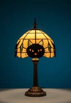 Tafellamp - Glas-in-lood, Metaal - Le Chat Noir -