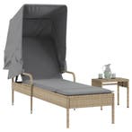 Ligbed met luifel en tafel poly rattan beige, Verzenden, Nieuw