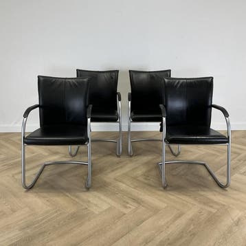 Aspa -Klöber vergaderstoel (set van 4), zwart leder, Huis en Inrichting, Stoelen, Gebruikt, Zwart, Leer, Ophalen of Verzenden