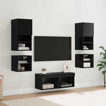 vidaXL TV Wandmeubels 8 st Zwart Eiken Bewerkt hout, Minder dan 50 cm, Verzenden, Nieuw, Minder dan 100 cm
