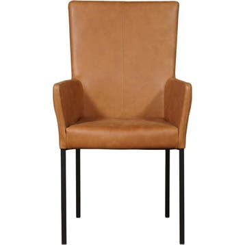 Leren eetkamerstoel Daily met armleuning - Vintage Cognac, Ophalen of Verzenden, Nieuw, Leer, Modern