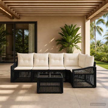 vidaXL Tuinbankenset 6 st Zwart poly rattan, Verzenden, Nieuw, 6 zitplaatsen