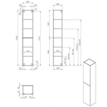 Hoge Kolomkast Best Design Halifax Greeploos 35x180 cm Eiken, Huis en Inrichting, Badkamer | Badkamermeubels, Ophalen of Verzenden