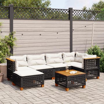 vidaXL 7-delige Loungeset met kussens poly rattan zwart, Verzenden, Nieuw, Loungeset