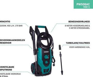 2dekans | VONROC Hogedrukreiniger V22-1 2200W – 170 bar –, Ophalen of Verzenden, Zo goed als nieuw