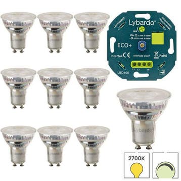Set van 10 Lybardo LED spots GU10 + Lybardo LED eco+ dimmer, Verzenden, Nieuw, Overige typen