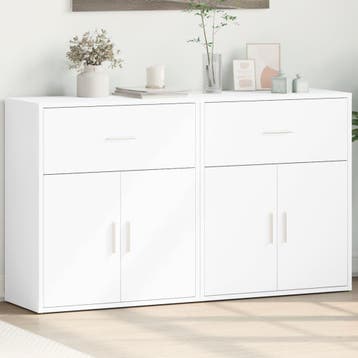 vidaXL Dressoirs 2 st 60x31x70 cm bewerkt hout wit, Verzenden, Nieuw, Overige houtsoorten, Minder dan 50 cm