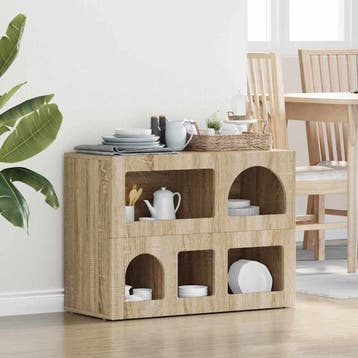 vidaXL Dressoir ELST Sonoma Eiken 80,5 x 35 x 59 cm Bewerkt, Verzenden, Nieuw, Overige houtsoorten, Minder dan 50 cm