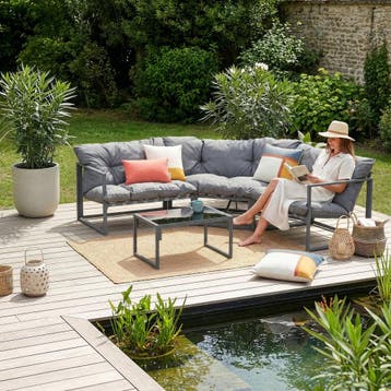 Loungeset Karg tuinset met kussens donkergrijs casa.pro, Verzenden, Nieuw