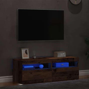 vidaXL Tv-meubels met LED-verlichting 2 st bewerkt hout oud, Minder dan 50 cm, Verzenden, Nieuw, Minder dan 100 cm