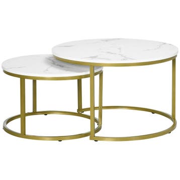 TRUUSK Marmerlook Salontafel Set - Ronde Bijzettafel - Goude, Verzenden, Nieuw
