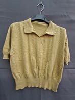Gebreide polo mosterdgeel met kabelpatroon en open kraag, Zo goed als nieuw, Maat 36 (S), Overige kleuren