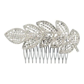 Sierkam 11cm - Bladmotief - Strass Steentjes - Metaal -, Nieuw