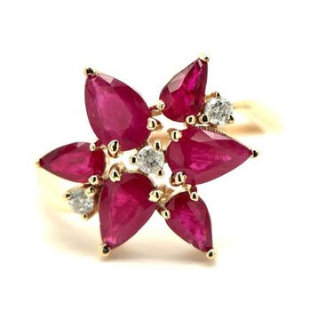 Ring - 14 karaat Geel goud - 1.86ct. tw. Robijn - Diamant, Nieuw